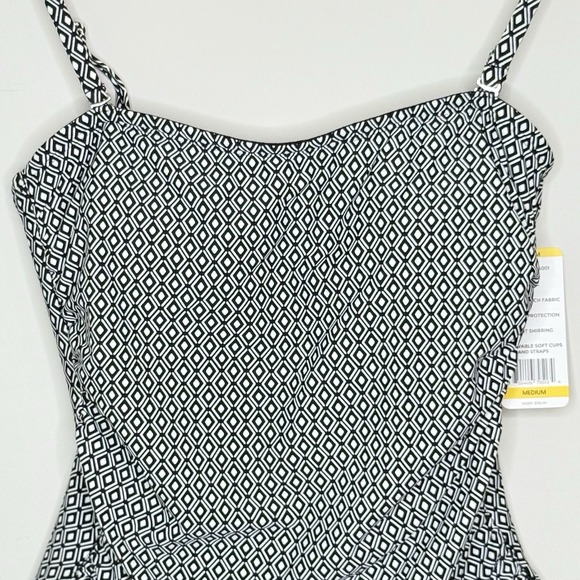 DKNY Women's Removable Straps One Piece Swimsuit Medium Black/White SPF - Picture 4 of 16